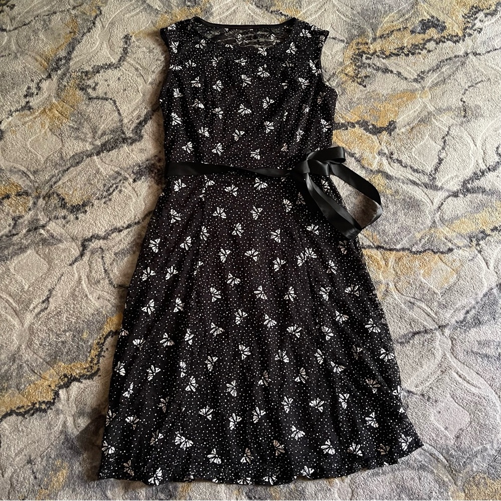 Candie's Black and White A-line Crew Neck Midi Dress